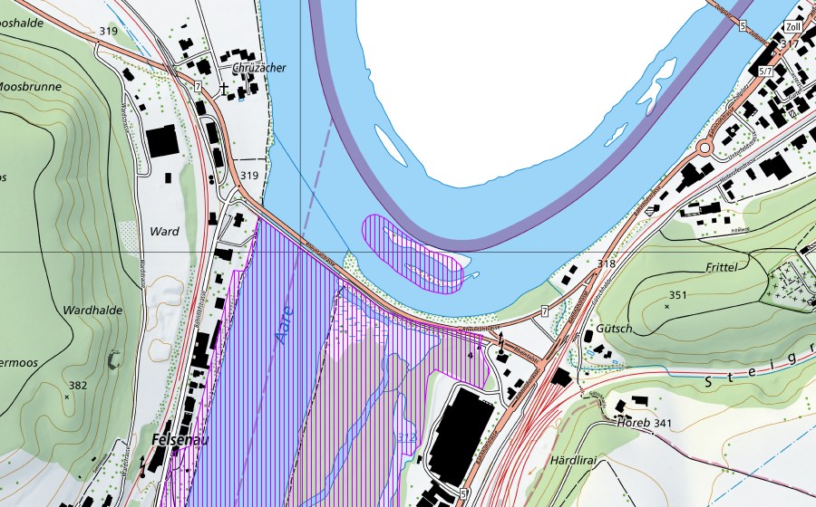 Landeskarte swisstopo mit dem Schutzperimeter von Klingnauerstausee (AG) (Wasser- und Zugvogelreservat)