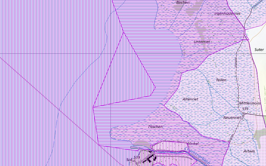 Carte nationale swisstopo avec le périmètre protégé de Pfäffikersee (ZH) (Réserve d’oiseaux d’eau)