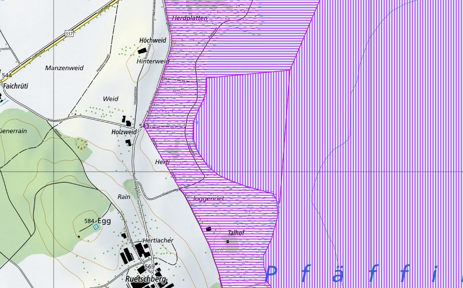 Landeskarte swisstopo mit dem Schutzperimeter von Pfäffikersee (ZH) (Wasser- und Zugvogelreservat)