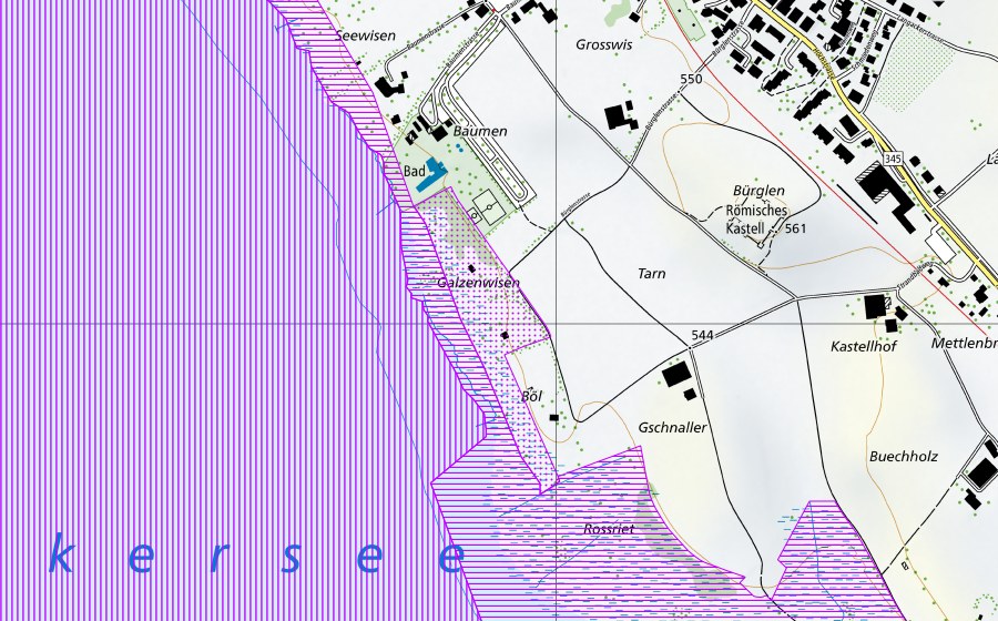 Landeskarte swisstopo mit dem Schutzperimeter von Pfäffikersee (ZH) (Wasser- und Zugvogelreservat)