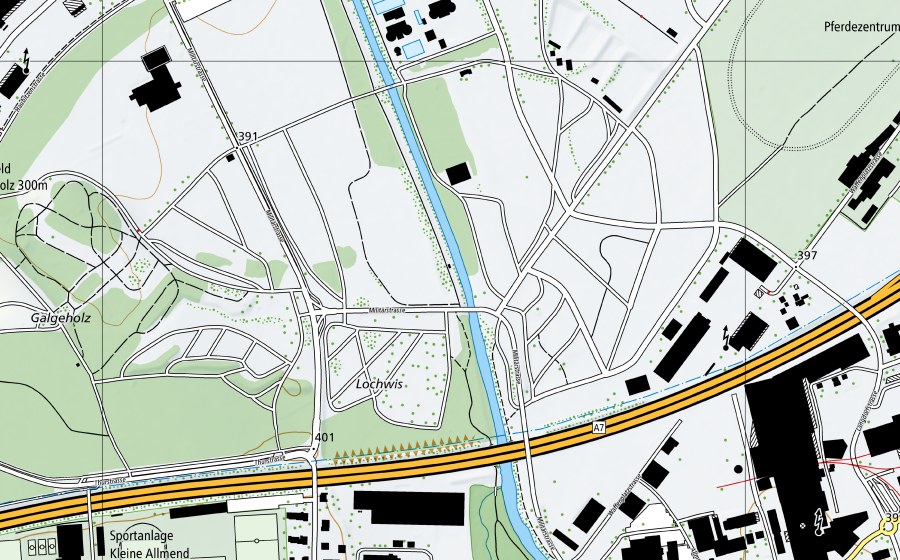swisstopo national map showing the protected perimeter of Murg-Frauenfeld (Water temperature station)