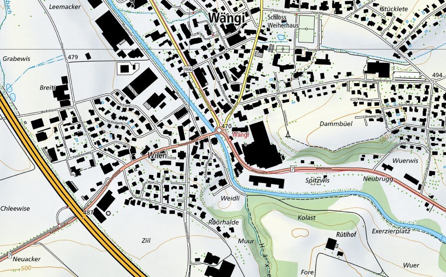 swisstopo national map showing the protected perimeter of Murg-Wängi (Water temperature station)