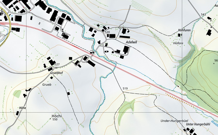 Carte nationale swisstopo avec le périmètre protégé de Sellenbodenbach-Neuenkirch (Station de température de l’eau)