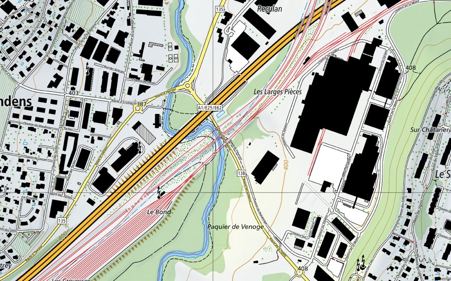 Landeskarte swisstopo mit dem Schutzperimeter von Venoge-Ecublens, Les Bois (Wassertemperatur-Messstation)