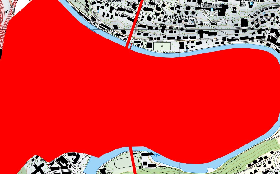 Landeskarte swisstopo mit dem Schutzperimeter von Bern, Altstadt (UNESCO-Welterbe)