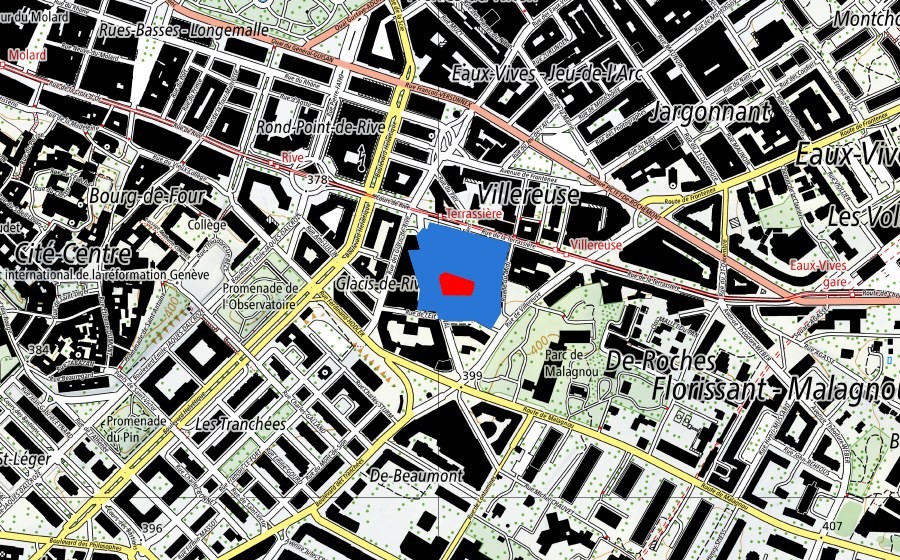 Carte nationale swisstopo avec le périmètre protégé de Das architektonische Werk von Le Corbusier, ein aussergewöhnlicher Beitrag zur Moderne (Patrimoine mondial UNESCO)
