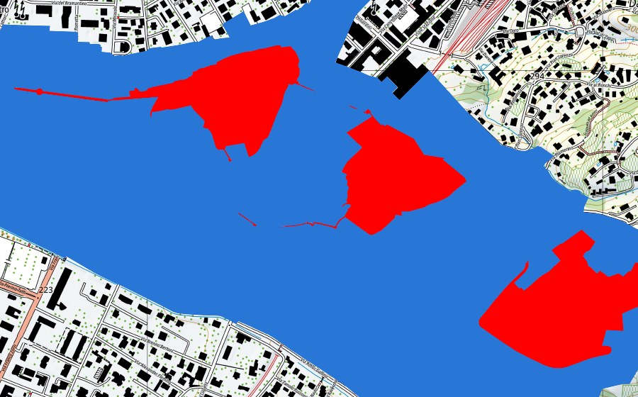 Carte nationale swisstopo avec le périmètre protégé de Drei Burgen, Mauern und Befestigungsanlage von Bellinzona (Patrimoine mondial UNESCO)