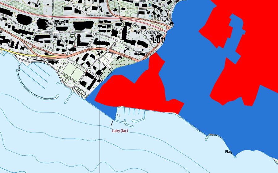 Carte nationale swisstopo avec le périmètre protégé de Lavaux, Weinberg-Terrassen (Patrimoine mondial UNESCO)