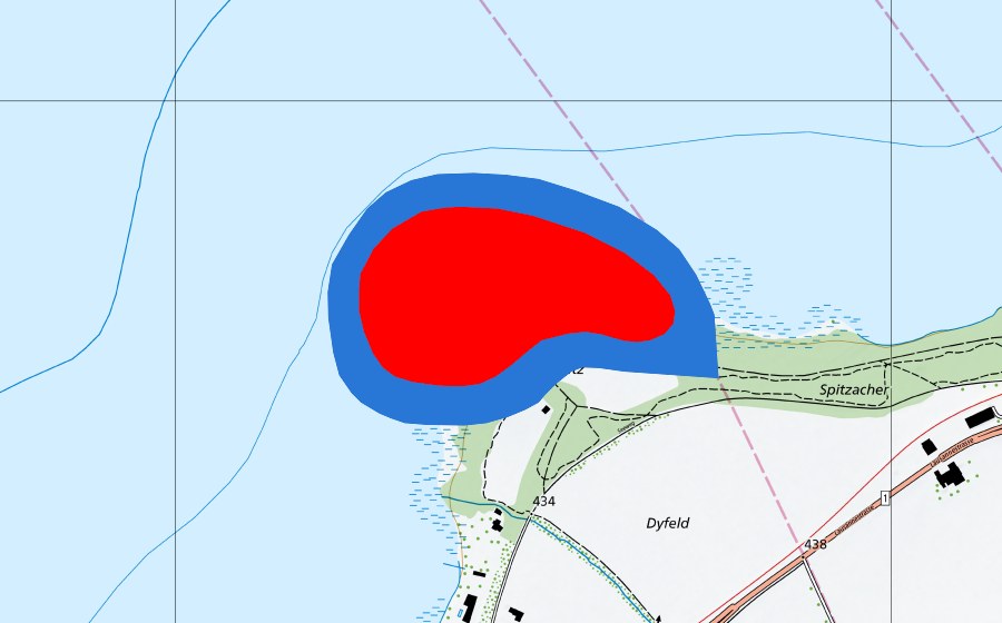 swisstopo national map showing the protected perimeter of Prähistorische Pfahlbauten um die Alpen (UNESCO World Heritage)
