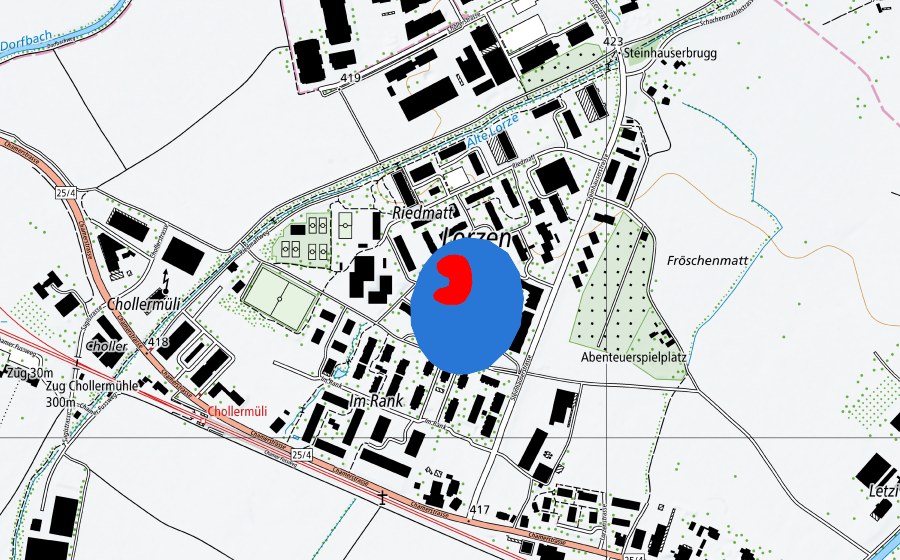 swisstopo national map showing the protected perimeter of Prähistorische Pfahlbauten um die Alpen (UNESCO World Heritage)