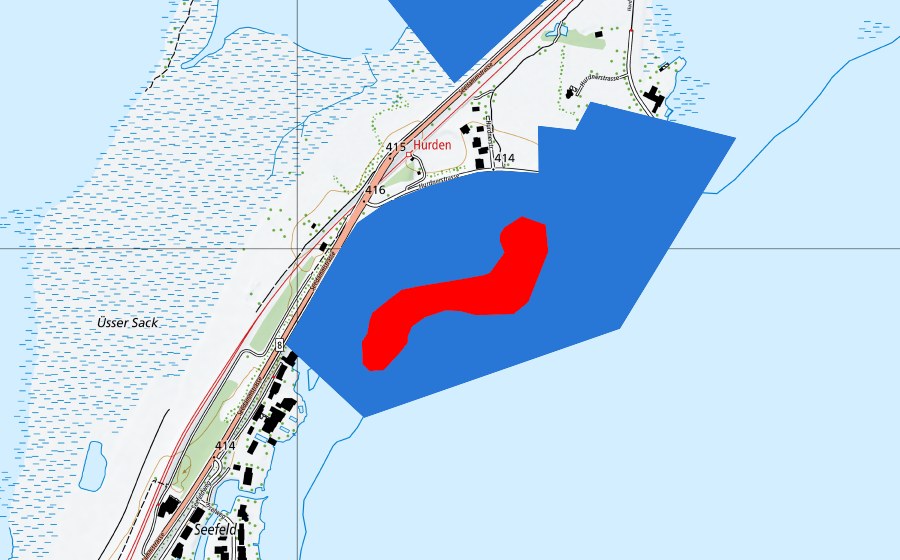 swisstopo national map showing the protected perimeter of Prähistorische Pfahlbauten um die Alpen (UNESCO World Heritage)