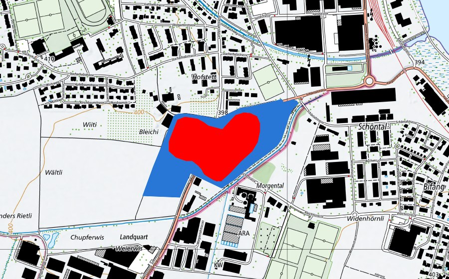 swisstopo national map showing the protected perimeter of Prähistorische Pfahlbauten um die Alpen (UNESCO World Heritage)