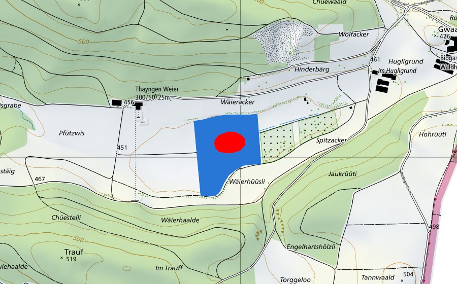 Landeskarte swisstopo mit dem Schutzperimeter von Prähistorische Pfahlbauten um die Alpen (UNESCO-Welterbe)