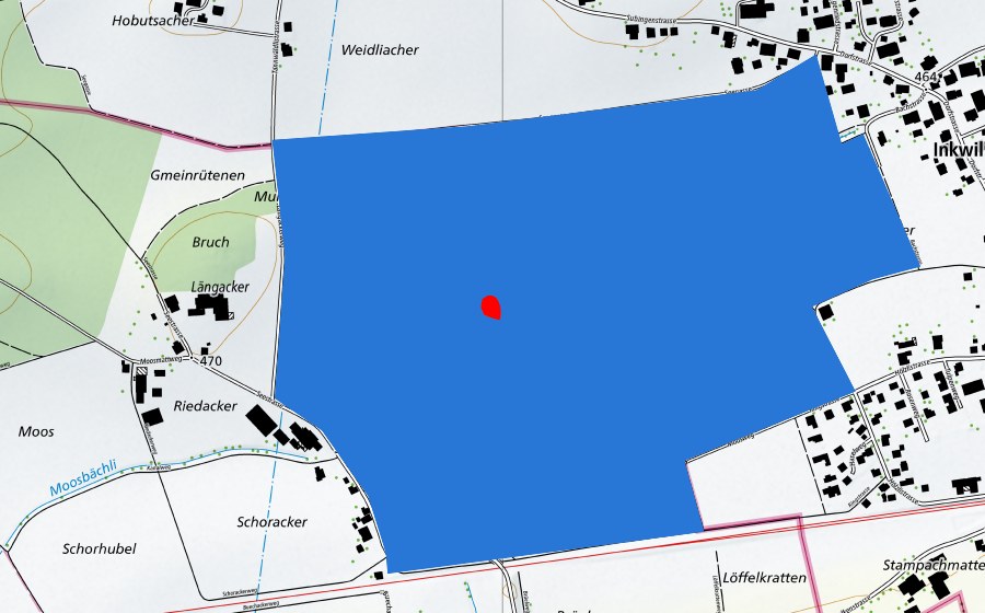 swisstopo national map showing the protected perimeter of Prähistorische Pfahlbauten um die Alpen (UNESCO World Heritage)